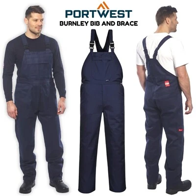 Portwest C875 Burnley Latzhose Arbeits-Overall Polycotton Navy Elastisch - Bild 1 von 4