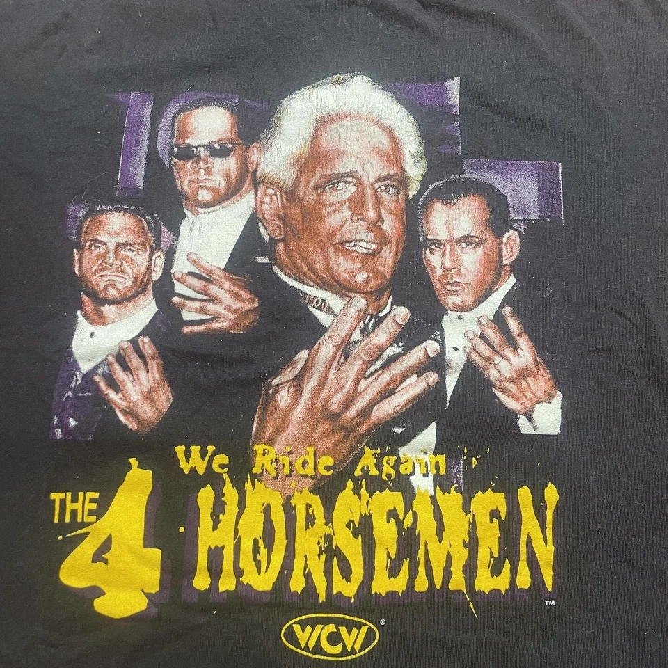 Camisa De Colección Doble Cara Años 90 WCW 4 Cuatro Jinetes L Puntada Única Negra Lucha Libre Foto 4 de 4