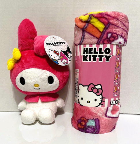 Sanrio 9" My Melody Plush & Hello Kitty 40 x 50 Inch Silk Touch Throw Blanket - Picture 1 of 2