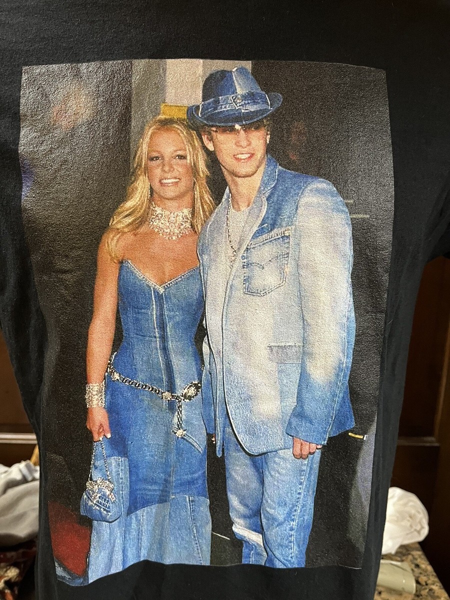 ￼ Britney Spears and Justin Timberlake T Shirt Size Large Cotton Black