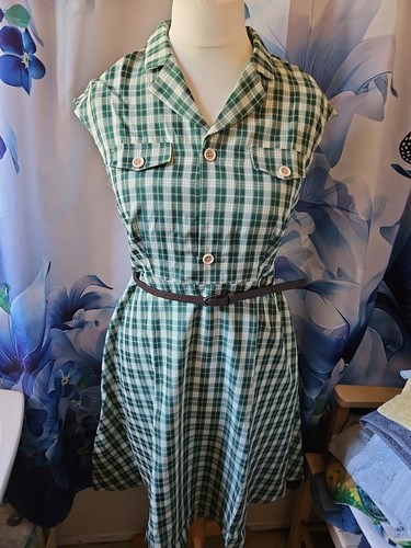Allegra K Retro Button Front Belted Cap Sleeve Plaid Dress - Picture 4 of 24