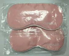 Lot of 2 x NEW CLINIQUE PLUSH PINK SATIN WHITE TRIM EYE MASK SLEEP Eyemask Silky