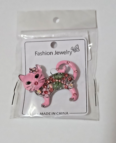 Enamel & Rhinestone Cat Broach - Picture 4 of 5