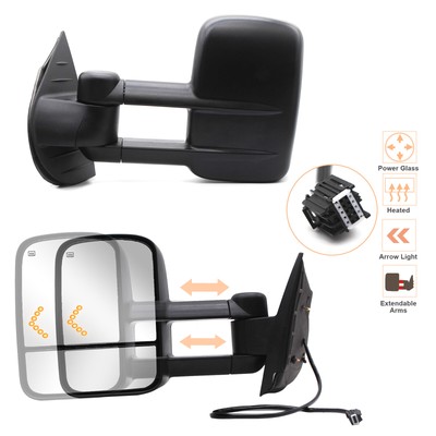 Pair Tow Mirrors Fits 08-13 GMC Sierra 2500 3500 Power Heated Arrow Signal Black