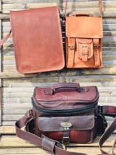 11" Leather Men's Shoulder Crossbody Camera Bag Vintage DSLR Handbag 2 Bags Free