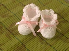 Crochet Baby Booties Crochet Doll Booties Doll Shoes White Shell with Ribbon
