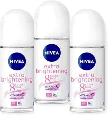 Nivea Extra Whitening Roll On 8 Super Food, Vitamin C Collagen Booster 50ml x 3