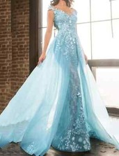 Customized Elegant Light Blue Sweetheart Neck Evening Gown Strapless Backless