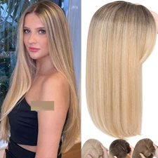 Free Part Women Topper Real As Human Hair Top Toupee Piece Clip in Hairpiece 18"