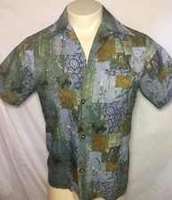 Vintage Andrade Hawaiian Shirts Blue Green Mens Small 70  s Aloha