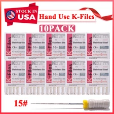 10Pk Endo K-File 15# Dental Stainless Steel Root Canal Hand Use Easyinsmile 25mm