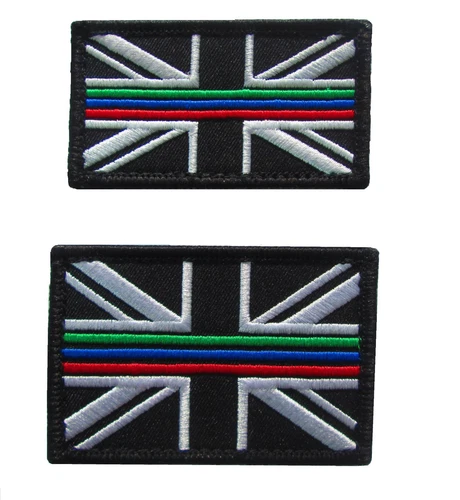 Triple Thin Blue Green Red Line Emergency Service Union Jack Patch Badge SET