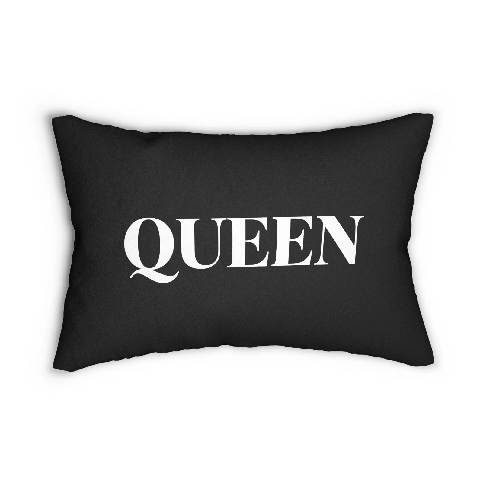 QUEEN script lumbar pillow, black typographic throw pillow | royalty home decor