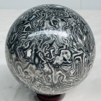 Natural Picasso Jasper Sphere Black Gray Crystal Ball Healing 2080G (4.58LB)