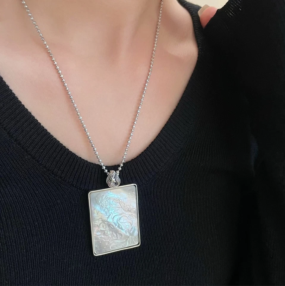 Colgante de zorro de nueve colas concha blanca tallada pesada S925 plata filigrana amuleto Foto 4 de 4