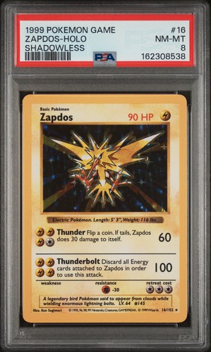 Zapdos (Shadowless) graded PSA 8 for sale on eBay