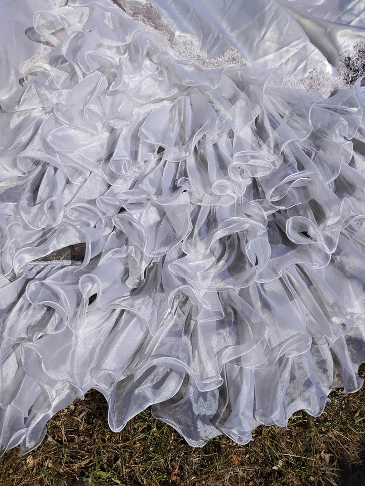 Vintage  Blush Pink Lightest Pink Train Puffy Sleeves Wedding Dress High Neck  - Image 4 of 4