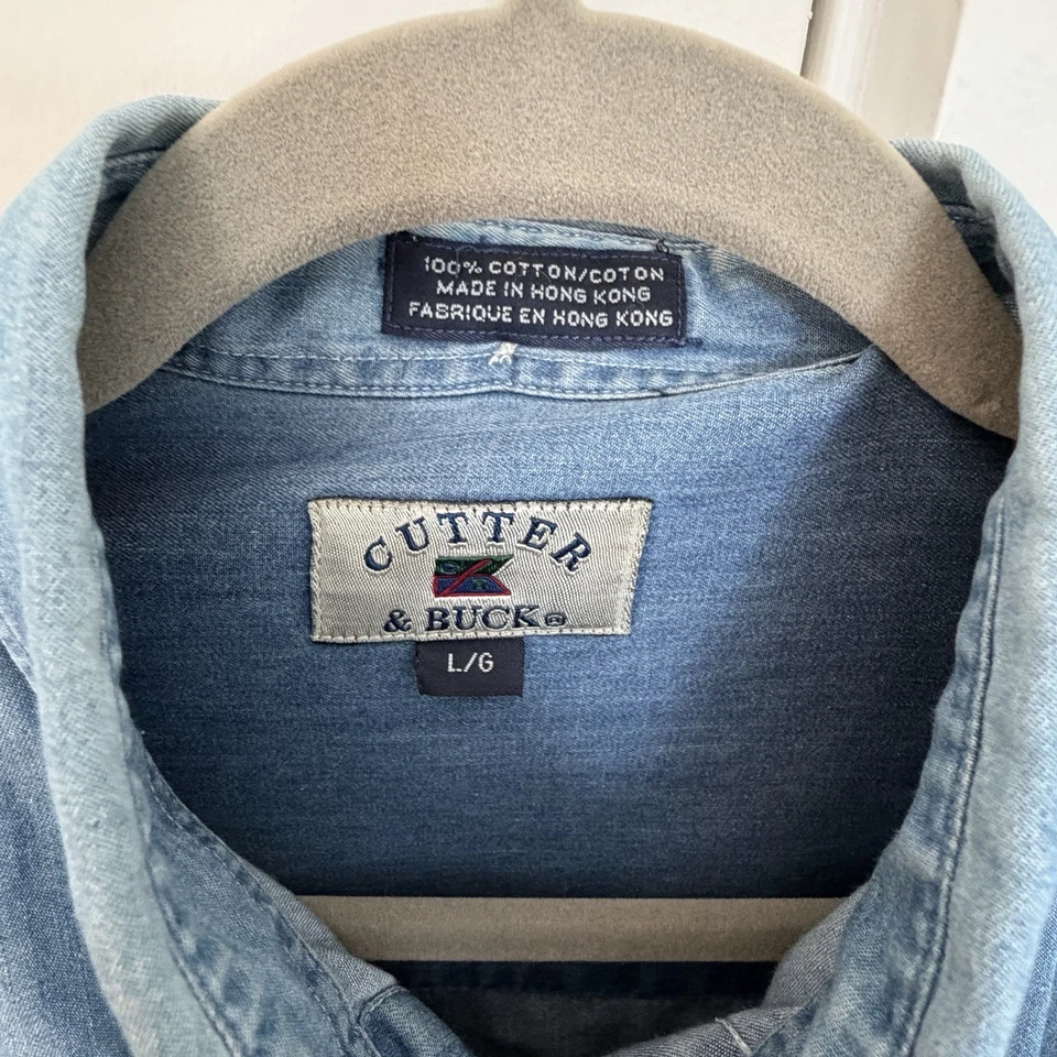 Cutter & Buck Mens Shirt L Denim Chambray Long Sleeve Button Front - Image 4 of 4