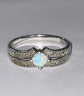 Vintage 925 NVC Sterling Silver & Opal Ring with Tiny CZ Accents Size 11