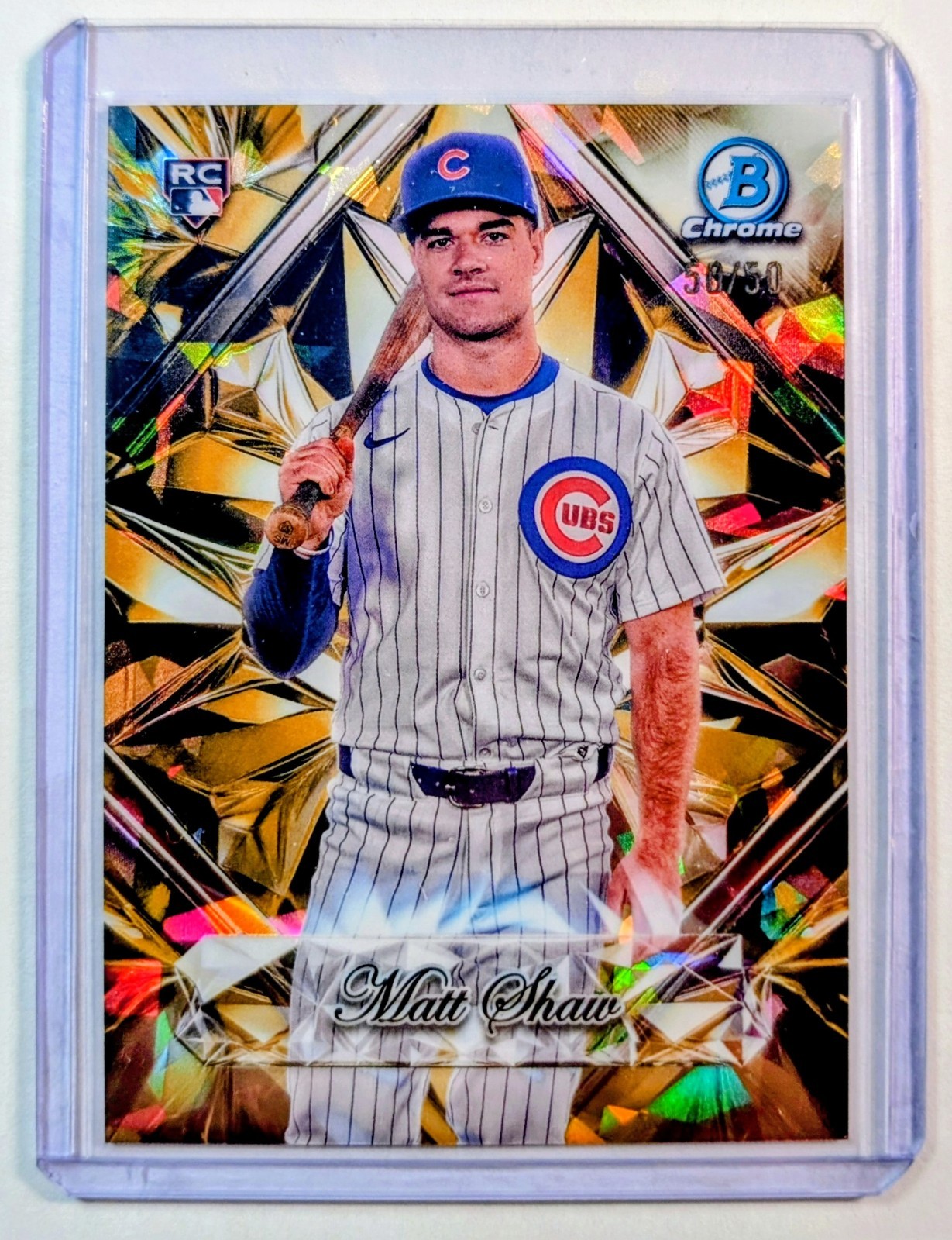 2025 Bowman Chrome Sapphire Matt Shaw Selections RC Gold Refractor /50 Cubs
