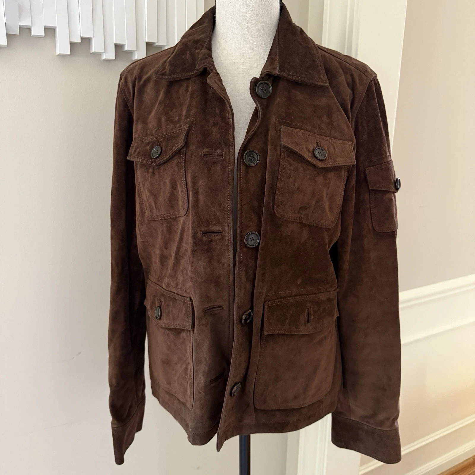 Vintage 90s Y2K J Crew Brown Suede Leather Jacket Women's Large AS IS