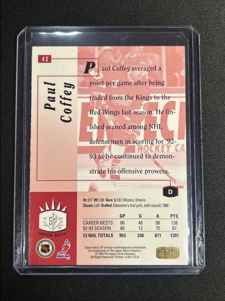 🔥Paul Coffey 1993-94 Upper Deck #42 Detroit Red Wings - Image 2 of 2