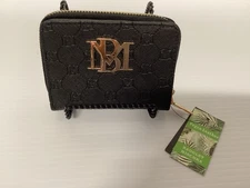 BADGLEY MISCHKA Black Faux Leather Small WALLET Zip Around ID Carrier Compact