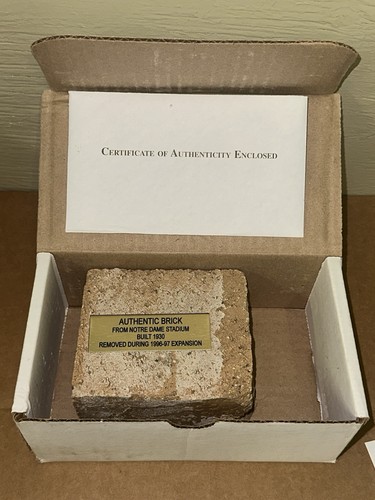 1930 Notre Dame Stadium Brick Landmark Removed During 1996-97 Expansion COA BOX - Picture 7 of 8