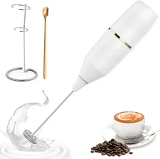 Handheld Milk Frother 14,000 RPM Drink Mixer Wand with Stand & Stirring Spoon Qu