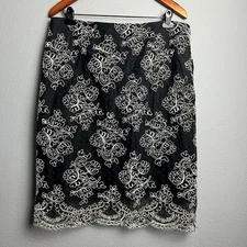 Victor Costa Pencil Skirt Floral Embroidered Victorian Black Polka Dot Career 16