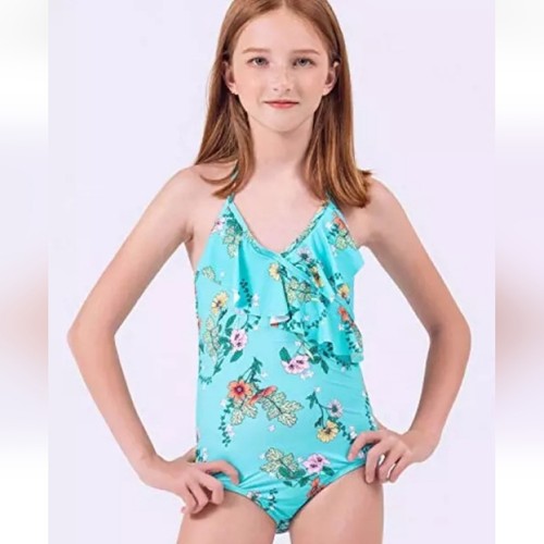 AS ROSE RICH Girls Swimsuit - One Piece Bathing 14, Multicolored Flowers