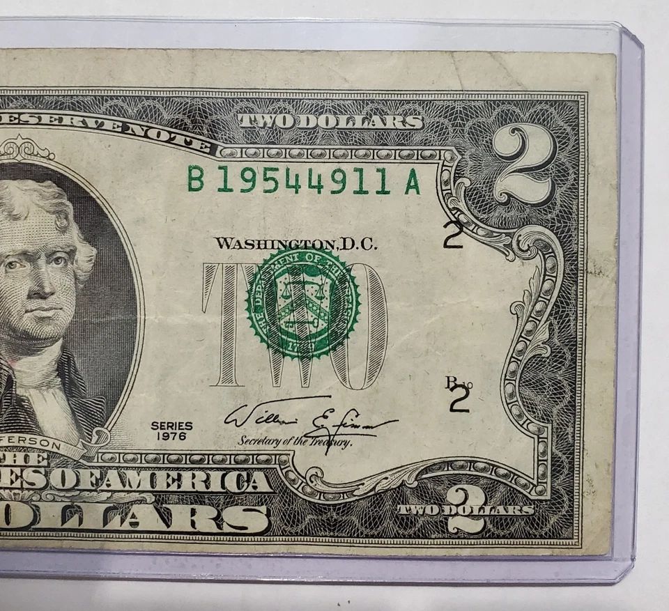 1976 $2 Two Dollar Bill Federal Reserve Note With Misalignment Printing Error - Image 2 of 4