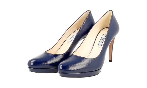 Luxus Prada Saffiano Pumps Schuhe 1IP079 Royal Leder Neu 41 41,5 Uk 8-image