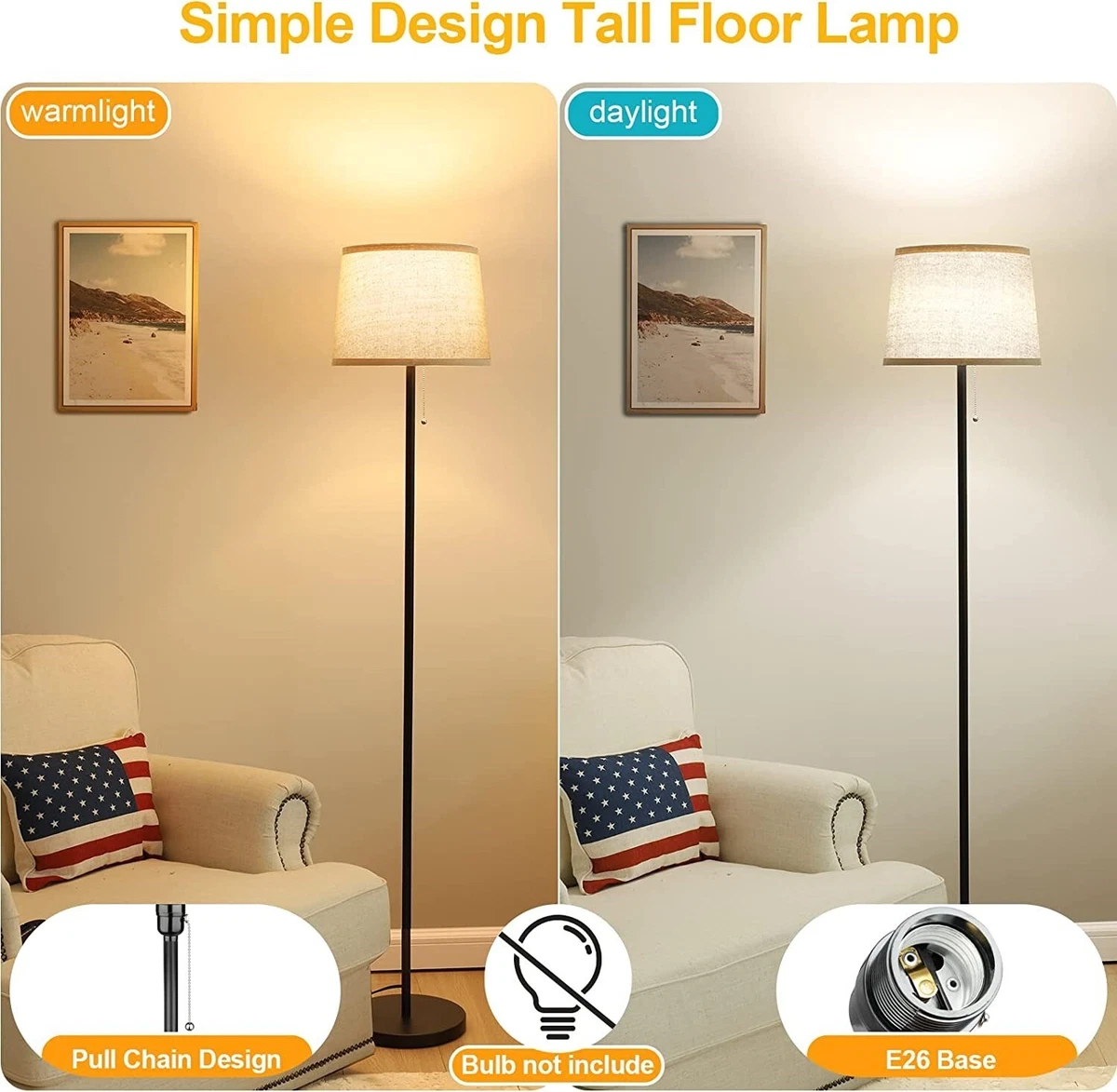 Tomshine LED Floor Lamp Remote Touching Control High Lumens, 50 OFF