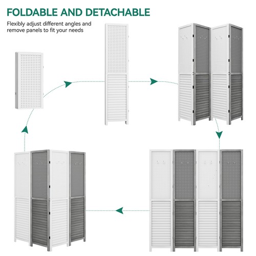 Sureaity 4 Panel Room Divider Folding Privacy Screens with Pegboard Display - Picture 6 of 7