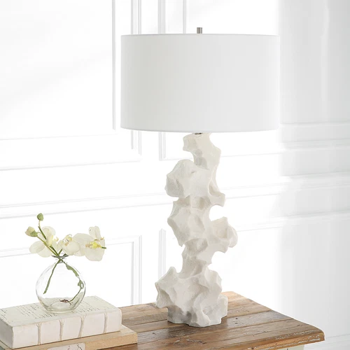 Contemporary White Faux Marble Sculpture Table Lamp 32 in Organic Shape Modern - Picture 4 of 8