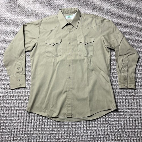 Vintage Work Shirt Mens Large Tan Brown Button Up Long Sleeve 80s Workwear NOS eBay