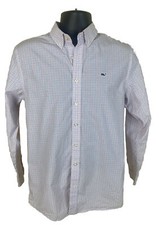 Vineyard Vines Shirt Boys XL 18 White Blue Pink Graph Check Whale Button Down