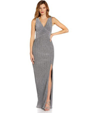 Adrianna Papell Women's Metallic Pleated Gown (Dark Silver, 14W)