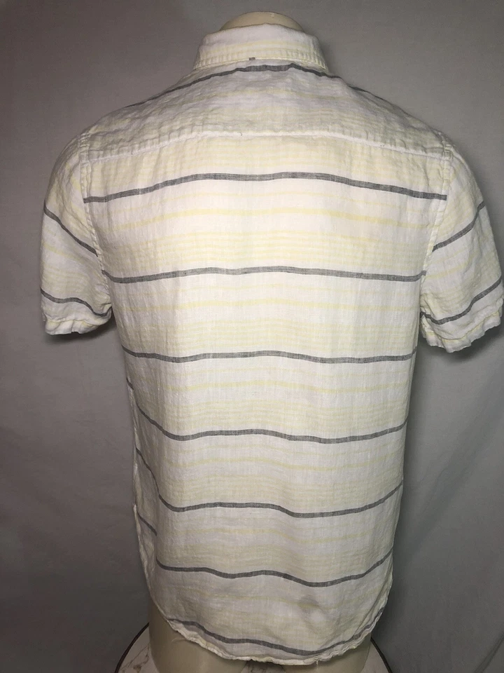 MICHAEL BASTIAN 100% Linen Yellow / Grey Stripe Casual Short Sleeve Shirt Sz M/M - Image 3 of 4