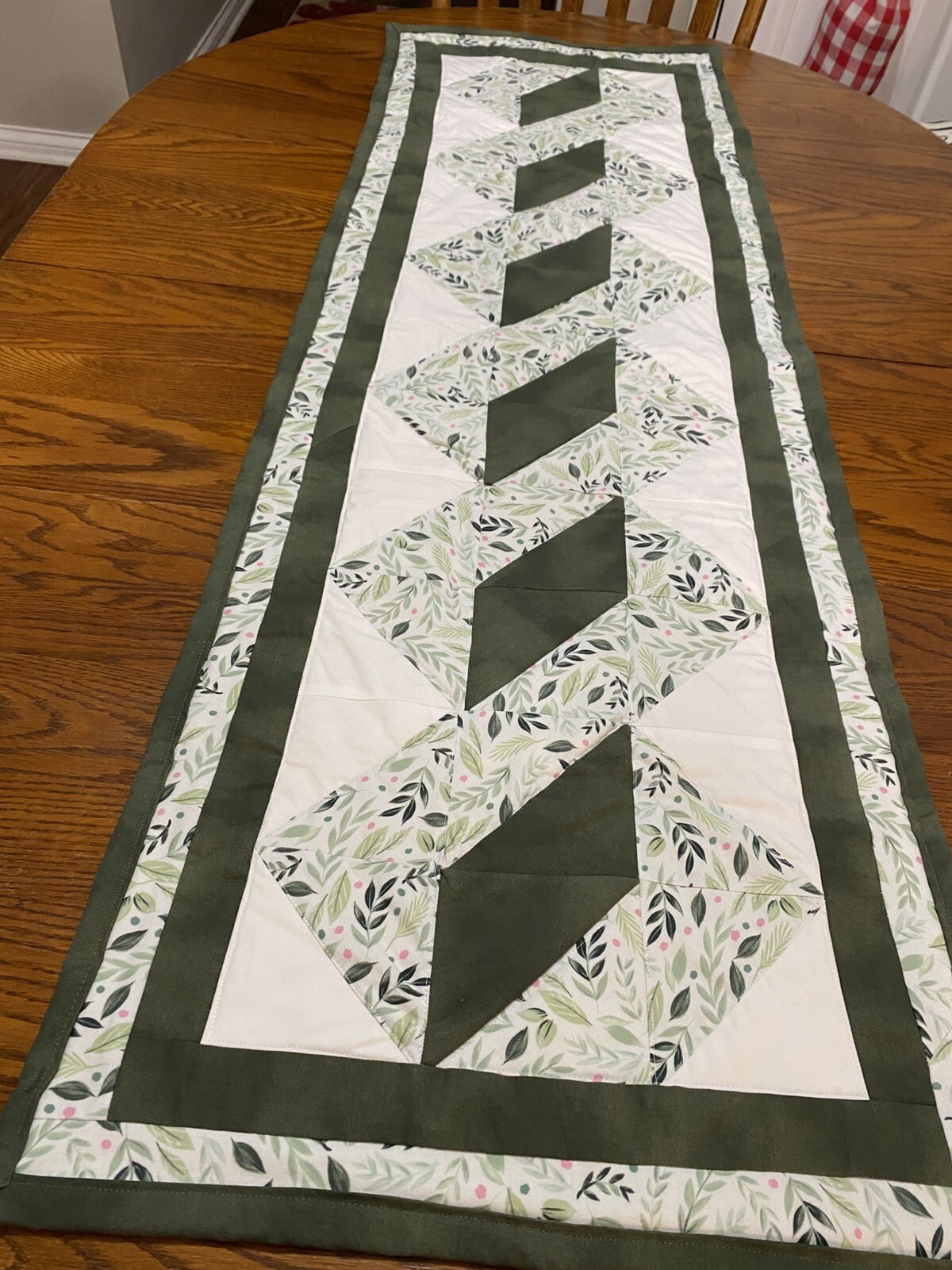 Beautiful Large Quilted Twisted Pole Table Runner. Coordinating Greens ...