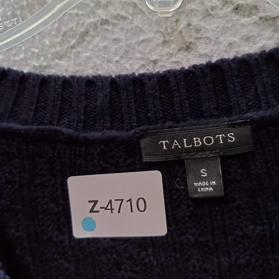 Suéter Talbots Mujer Pequeño Azul Marino Tejido con Cable Poncho Mezcla Cachemira Foto 4 de 4