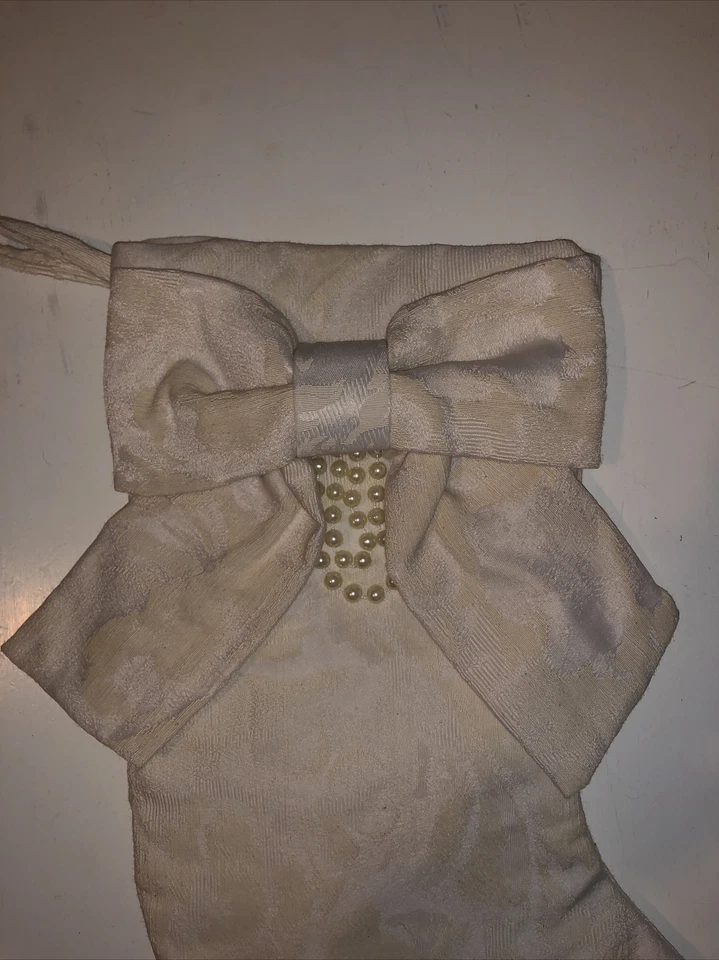 Medias Decorativas Elegantes Colgantes Invierno Vacaciones Perla Cuentas Arco Beige Foto 2 de 4