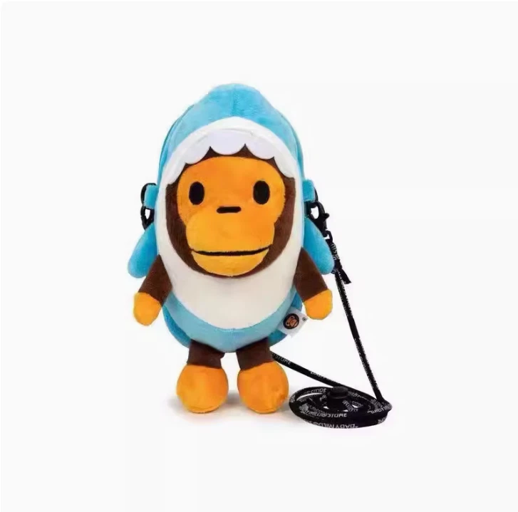 A BATHING APE Baby Milo Store Monkey Blue Shark Shoulder Bag
