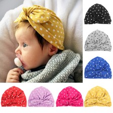 Baby Infant Girls Cute Stretchy Turban Polka Dots Hat Hair Head Wrap Beanie Cap
