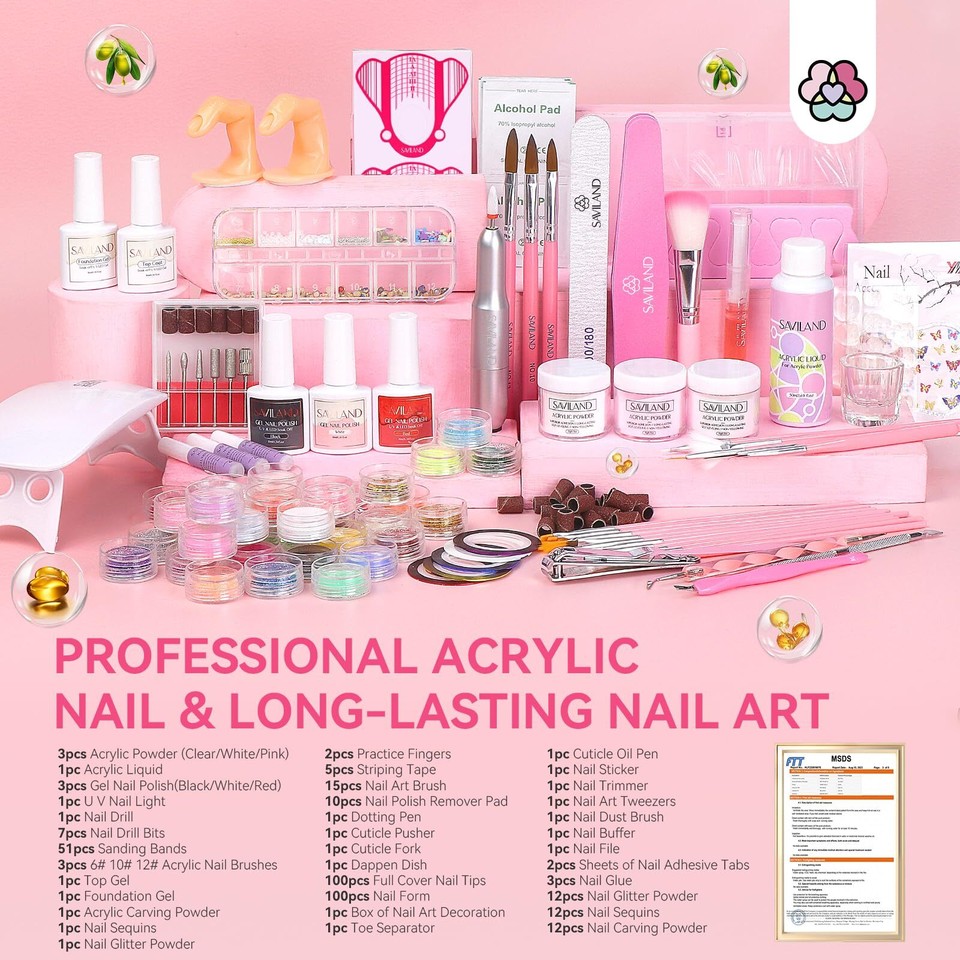 SAVILAND Acrylic Nail Kit with Drill Professional Nail Kit Acrylic Set