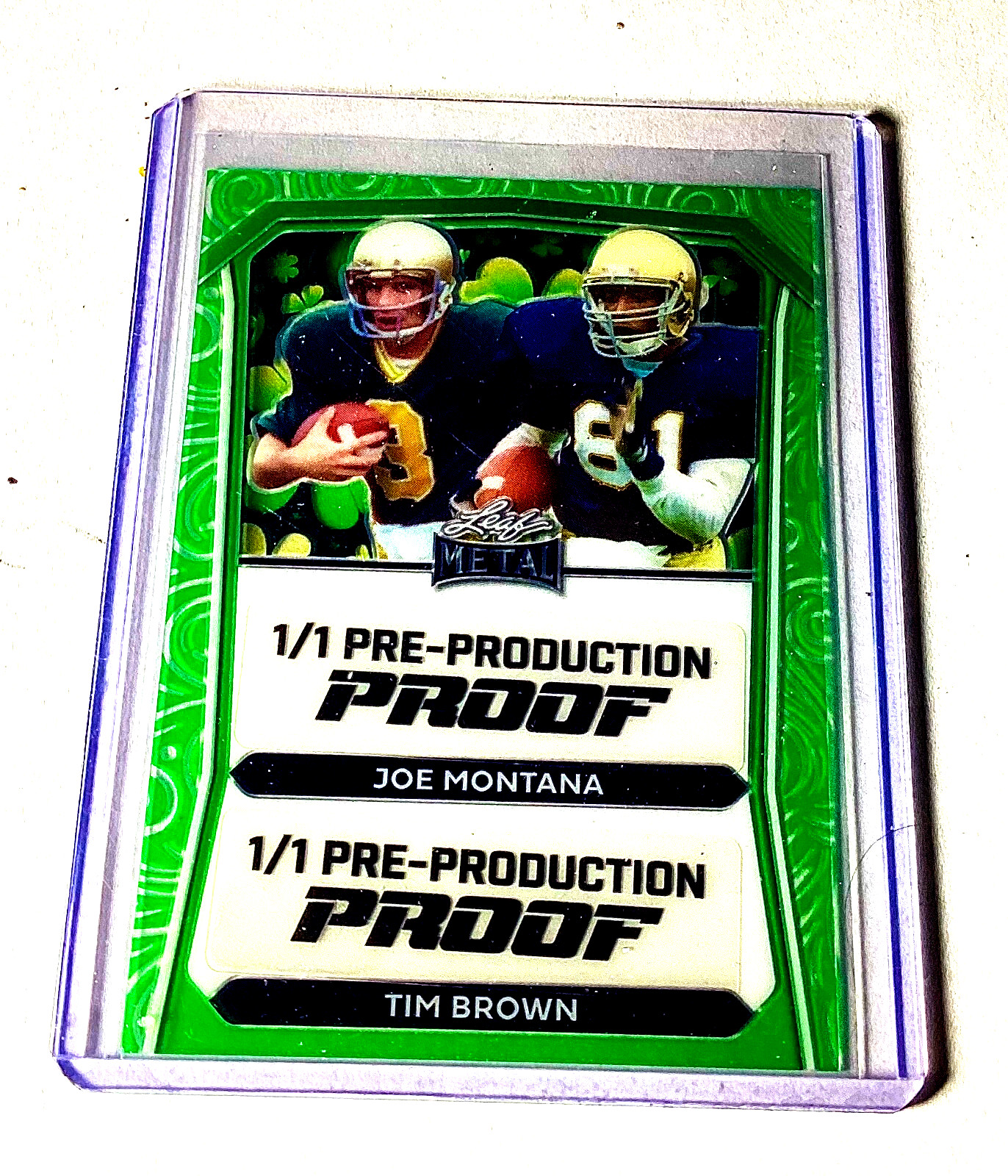 Joe Montana 1/1 2024 Leaf Meal Green Dual Tim Brown Football SP 1 of 1 Superstar