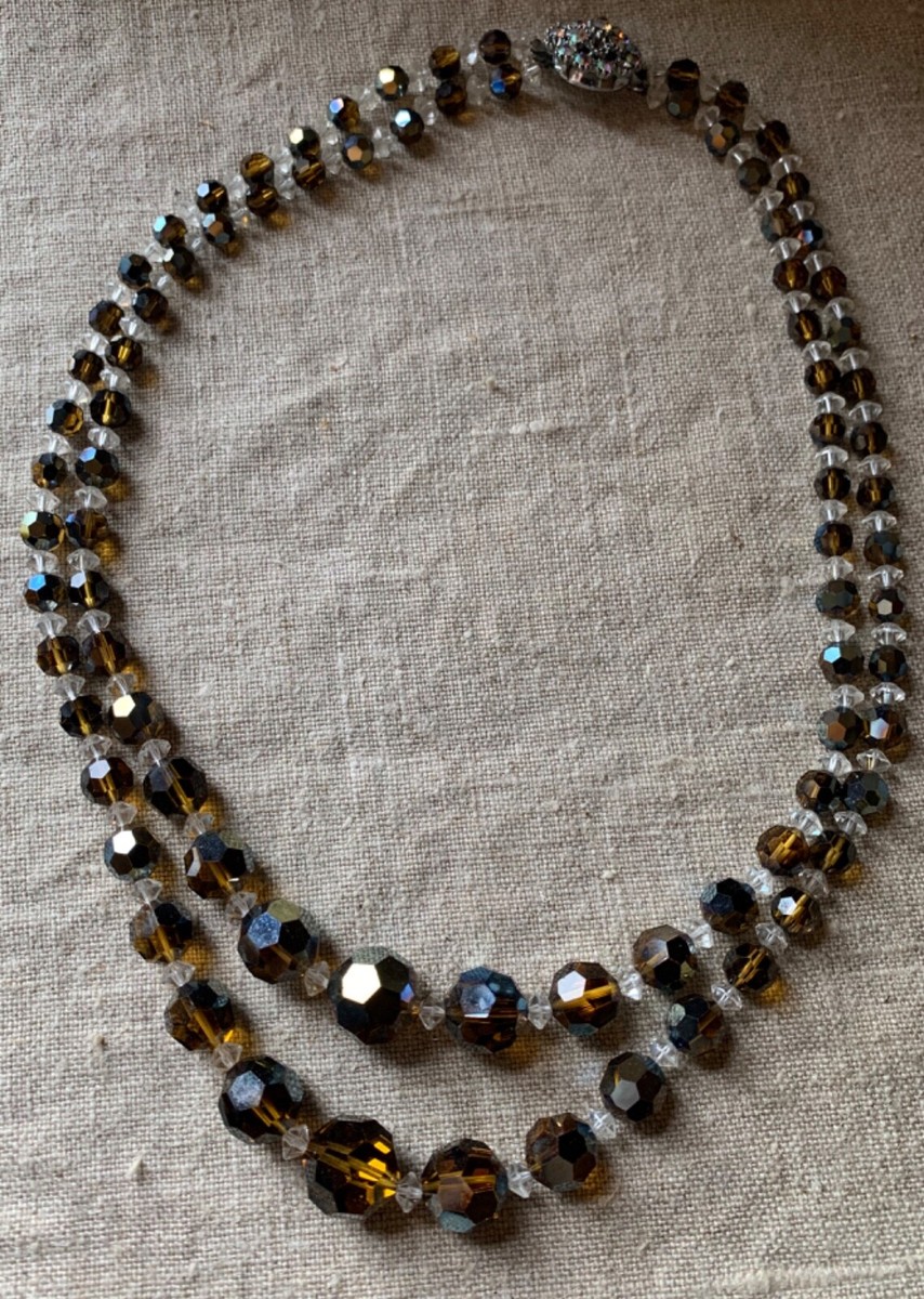 Vintage Czech Aurora Borealis Swarovski Crystal Faceted Glass Beads Necklace
