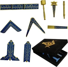 9Pc Capri Blue Masonic Lodge Working Tools Set With Display Box Freemason's Gift
