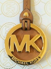Michael Kors MK Gold Charm / Acorn Brown Genuine Leather Long Strap Handbag Fob